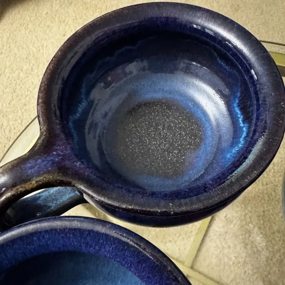 Harald Nordvold Studio Set 4 Blue Drip Glaze Handmade CA Signed Soup Chili Bowls